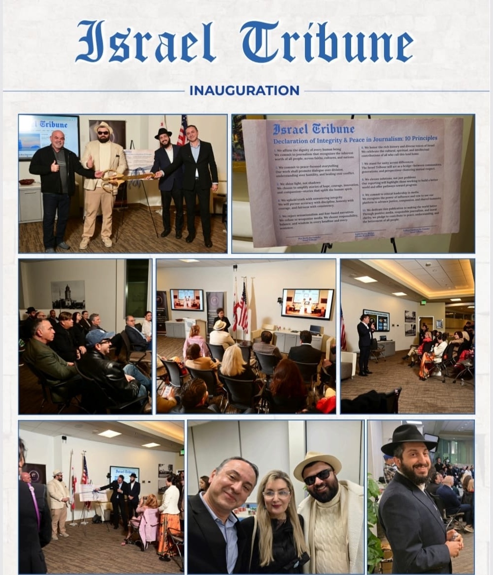 The Israel Tribune inauguration event — founders, ribbon-cutting, and the Declaration of Integrity & Peace in Journalism