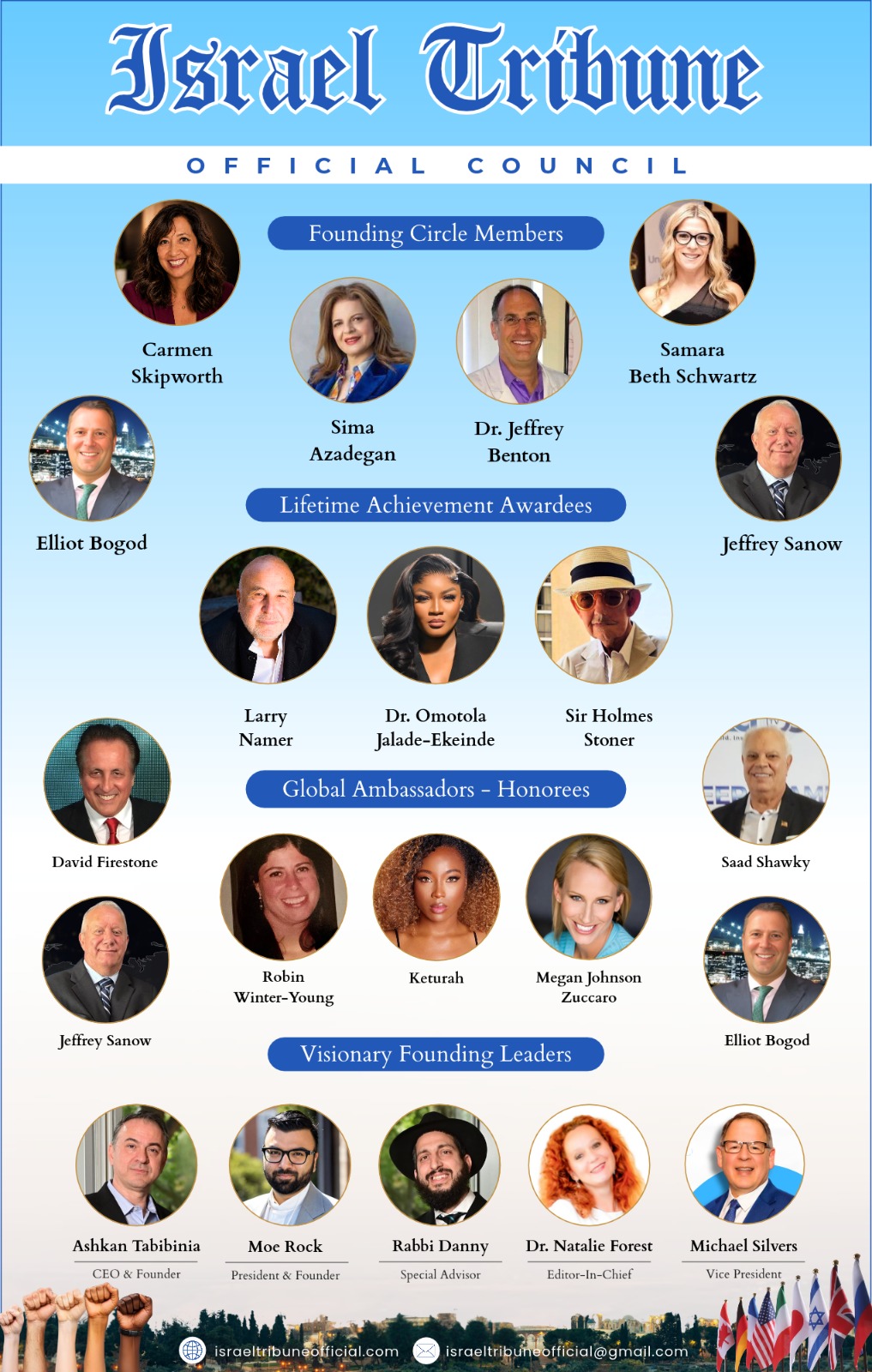 The Israel Tribune founding team, global ambassadors, and founding circle members