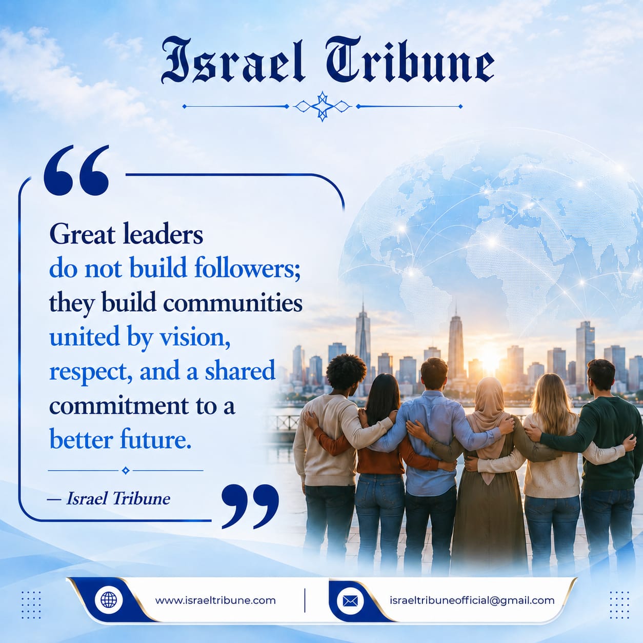 Israel Tribune: Great leaders do not build followers; they build communities united by vision, respect, and a shared commitment to a better future.